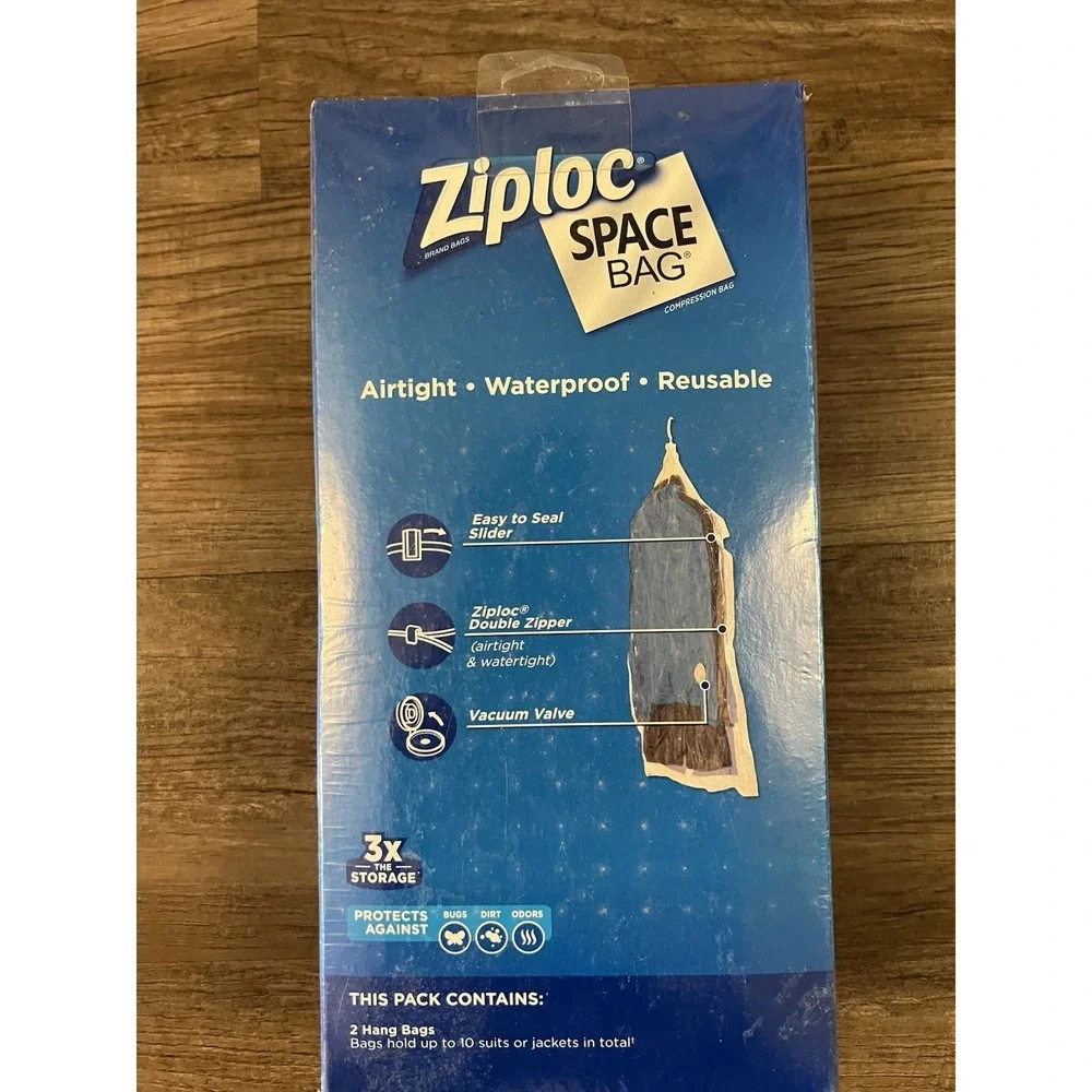 Ziploc Space Bag Jacket/Suit Hang Bag (2) Reusable Hanging Compression Storage